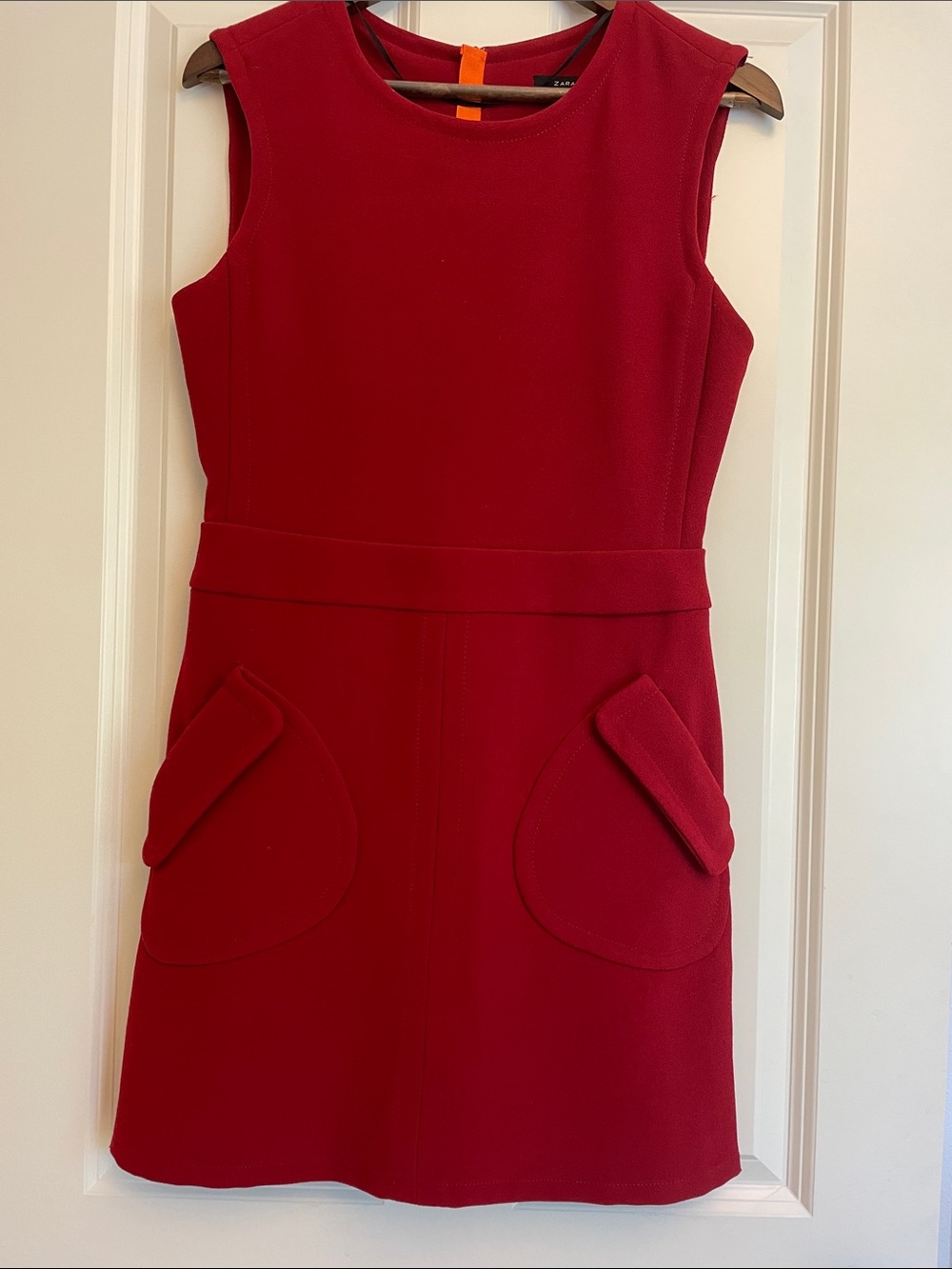 Zara Red Sleeveless Mini Dress with Flap Pockets